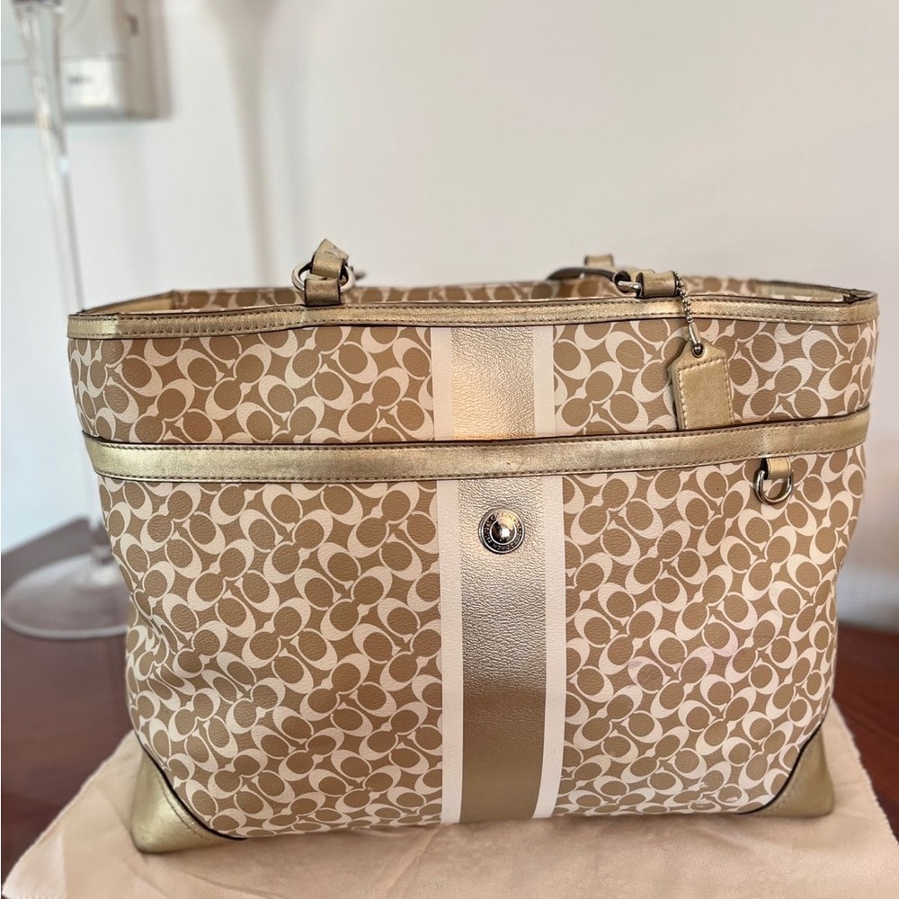 Coach Gold and Tan Signature Tote